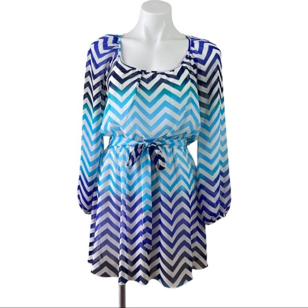 Accidentally In Love Dress Blue Chevron Print